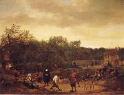 Jan Steen Landscape with skittle playes oil painting reproduction